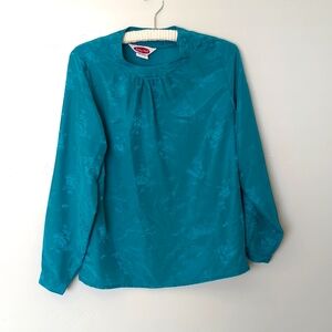 Ashley Hall Vintage 80s Satin‎ Turquoise Oriental Blouse XL